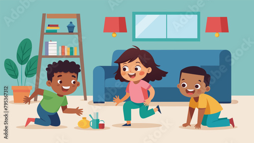 An energetic game of hideandseek fills the living room as the children giggle and try to find new hiding spots.
