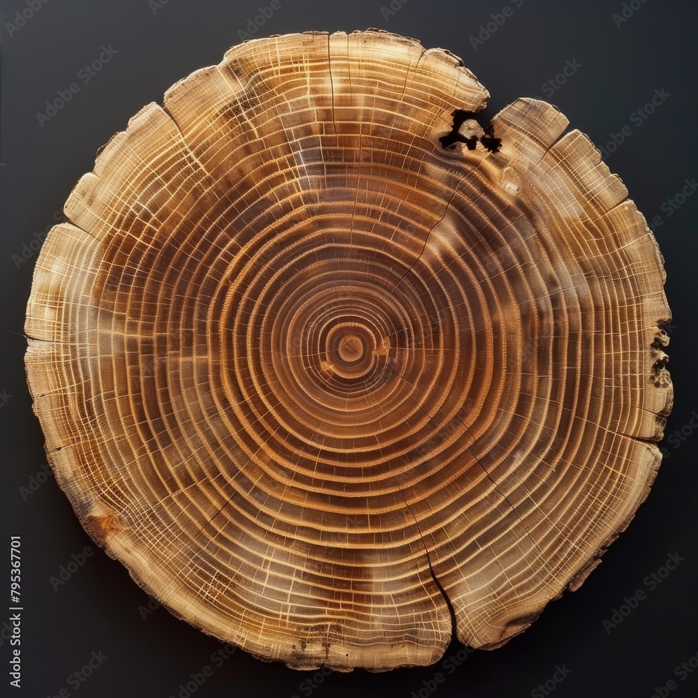 Obraz premium Closeup of tree stump reveals annual rings, showcasing natural wood pattern