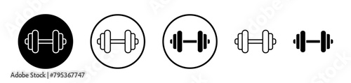 Gym Icon Set. Fitness and Exercise Equipment Including Dumbbells.