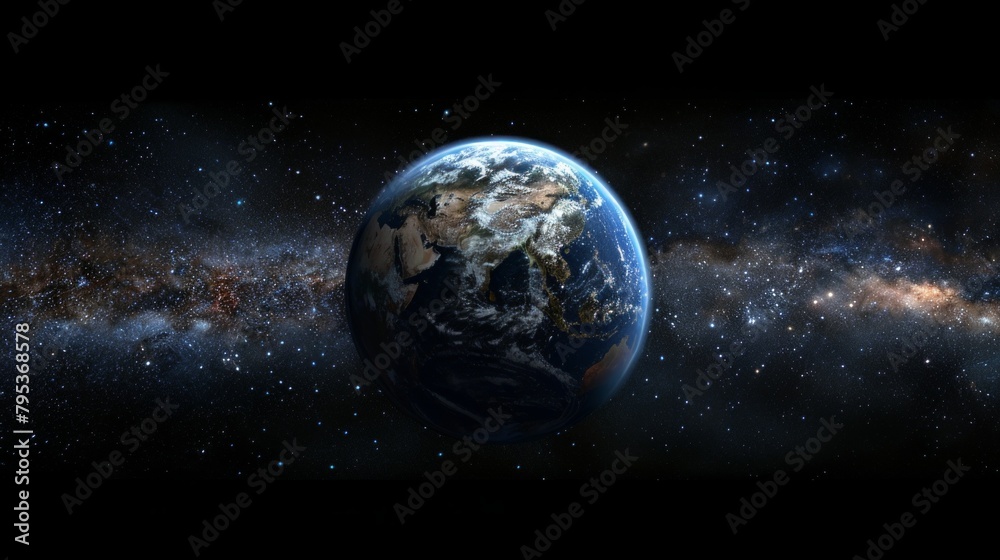 Fototapeta premium A breathtaking view of planet Earth suspended in space against the backdrop of the majestic Milky Way galaxy.