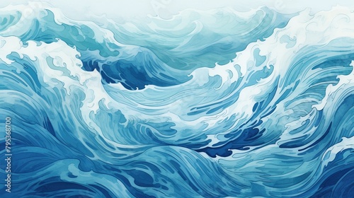 Hand drawn sketch of sea waves abstract background.