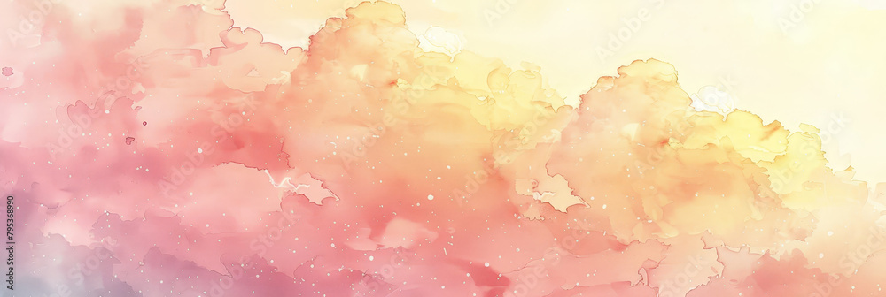 Light pink sky background with pastel color clouds. Pink clouds in the sky stage fluffy cotton candy ,summer paradise dreamy concept.banner