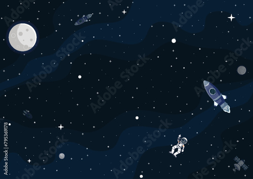 Space cartoon background. Cute design for landing