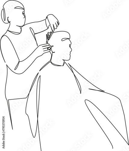 a hairdresser cuts a man's hair
