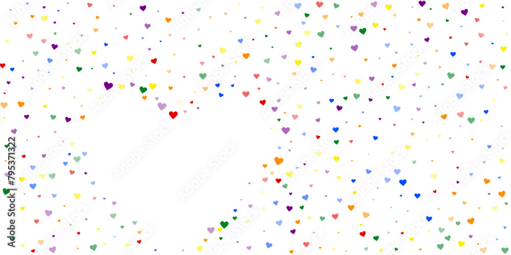 Rainbow colored scattered hearts. LGBT valentine