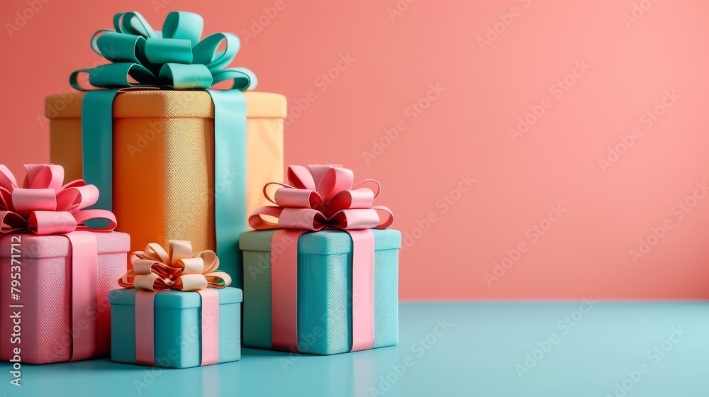 Obraz premium Blender 3D minimalist witch-themed gift boxes, Halloween toys inside, space for text, isolated