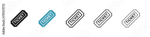 Ticket line icon set. movie cinema tickets line icon. concert pass sign. vip coupon or voucher icon. plane flight tickets line icons for Ui designs. photo