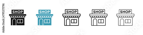 Shop line icon set. retail store line icon. small local business sign. marketplace store pictogram. grocery shop icon for Ui designs. photo