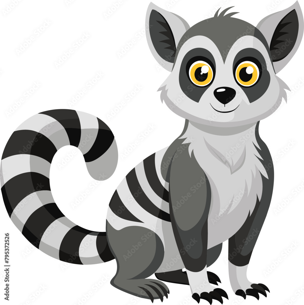 Cute lemur cartoon on a white background. illustration.