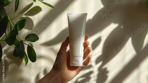 Hand-held cylindrical minimalist skincare product model © Anthony