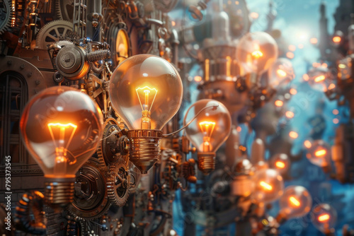 Concept of progress and innovation for technological advancements using lightbulb photo
