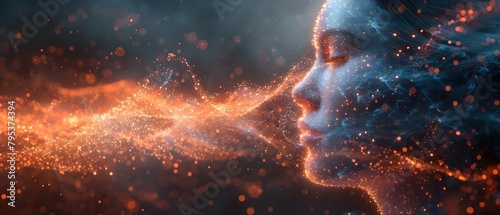 AI entity communicates through voice using soundwave NLP speech recognition and computational linguistics. Concept AI Entities, Voice Communication, Soundwave NLP, Speech Recognition photo