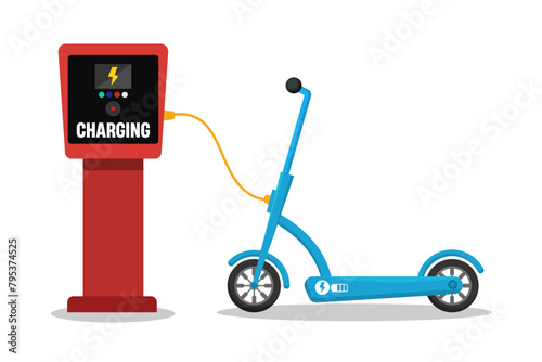 Flat vector design of a public charging station for electric scooters with battery chargers