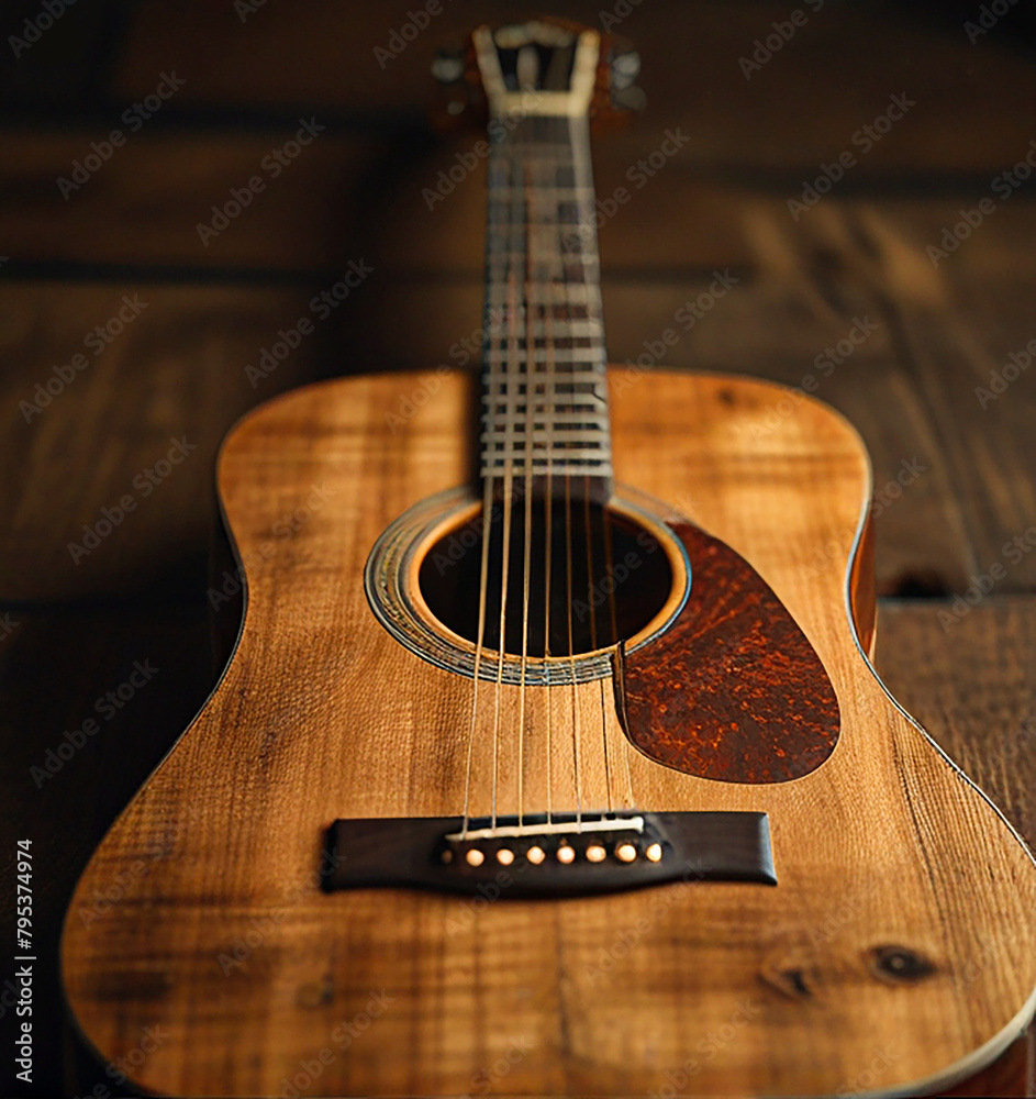 Fototapeta premium A rustic acoustic guitar. generative ai