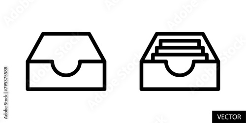 Empty mailbox and full inbox, messaging inbox, message box, archive storage icons in line style design for website, app, UI, isolated on white background. Editable stroke. Vector illustration.