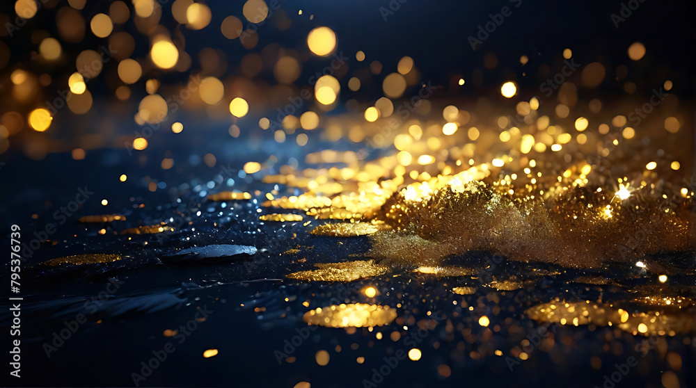 abstract background with Dark blue and gold particle. Christmas Golden ...