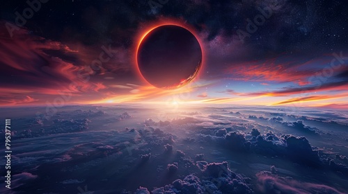 A solar eclipse captured against the backdrop of planet Earth. photo