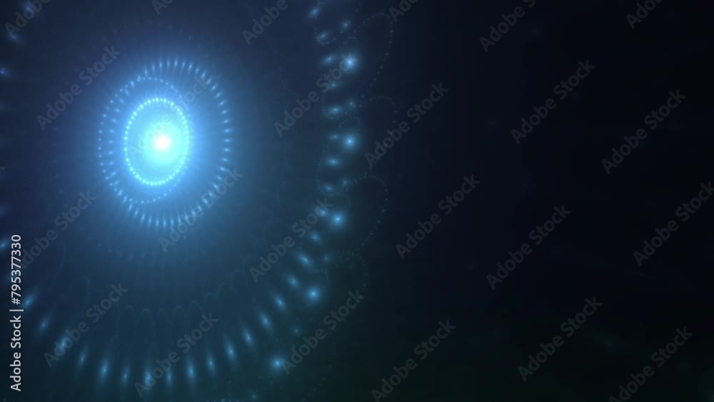 atmospärische futuristische hell leuchtende Kreise in dynamischer rotierender Bewegung, Neon, Energie, Science Fiction, blau