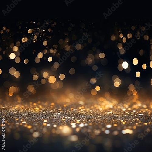 Gold banner dark bokeh particles glitter awards dust gradient abstract background