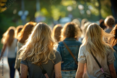 Walking Women. Group of Active and Attractive 30s Women Walking Outdoors