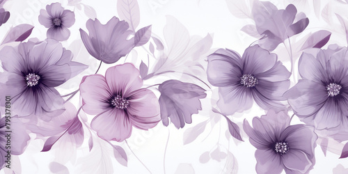 Subtle lavender and misty grey floral illustration creating a calm seamless background.