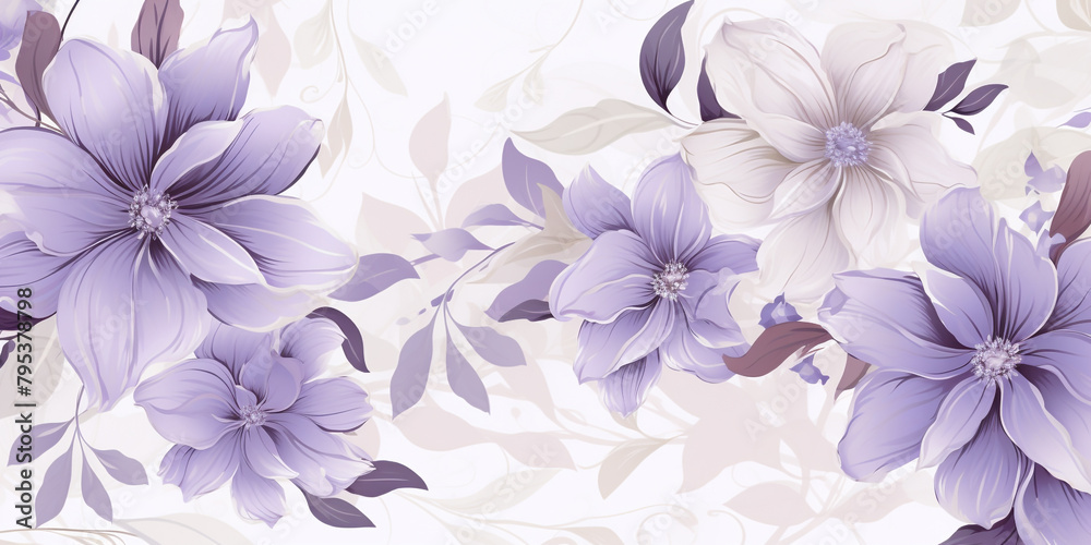 Subtle lavender and misty grey floral illustration creating a calm seamless background.