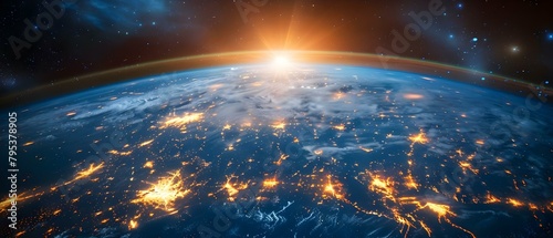 Mapping Global Connectivity through Space and Earth's Night Lights. Concept Global Connectivity, Space Exploration, Earth's Night Lights, Technology Impact, Mapping the World