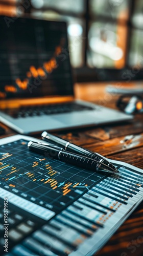 Finance analyst analyzing stock market trading graph, economic growth chart, planning and strategy, business investment with a financial report © vadymstock