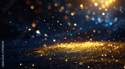 abstract background with Dark blue and gold particle. Christmas Golden light bokeh on navy blue background. black bokeh background black texture dark Gold foil texture. Holiday concept. ai © Al Amin