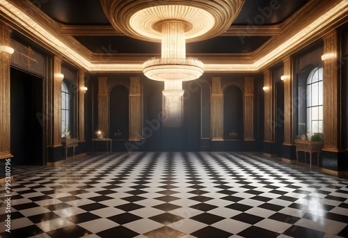 A realistic 8k art deco ballroom with a glossy che (1) photo