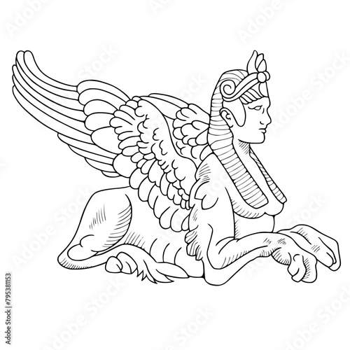 an engraving of the sphinx outlined in outline