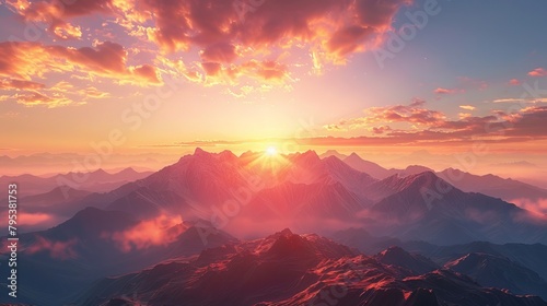 A beautiful sunset over the mountains. © Pornarun