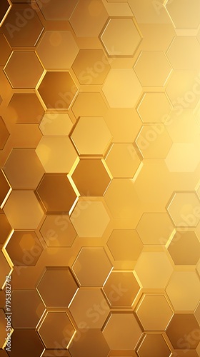 Gold hexagons pattern on gold background. Genetic research, molecular structure. Chemical engineering