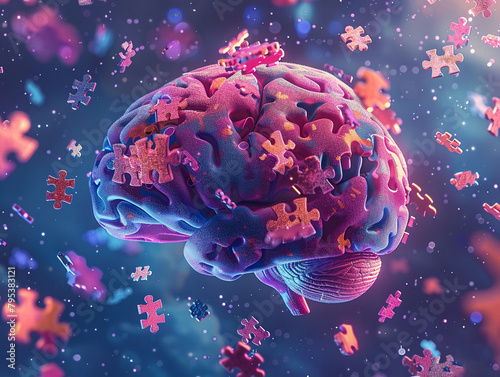 YouTube channel banner, focusing on dementia prevention through word puzzle games 1 Eyecatching design featuring vibrant brain illustrations intertwined with floating puzzle pieces 