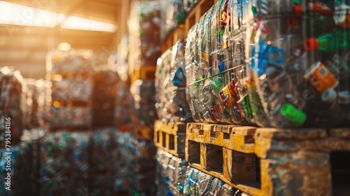 stack of sorted plastic bottles and containers ready for recycling processing, promoting closed-loop manufacturing practices.