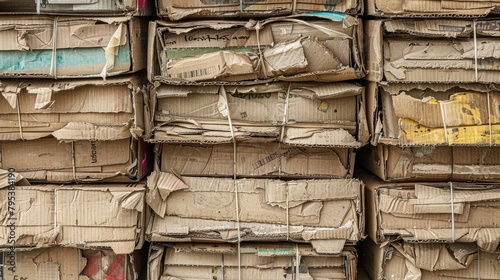 stack of flattened cardboard boxes ready for recycling  showcasing efficient waste management practices in a commercial setting.