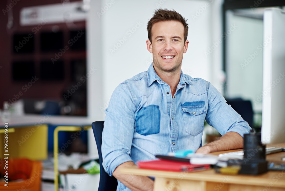 Portrait, smile and creative business man in office at startup, company or workplace for career in Germany. Happy professional, entrepreneur and face of confident employee, worker or designer at job Portrait, smile and creative business man in office at startup, company or workplace for career in Germany. Happy professional, entrepreneur and face of confident employee, worker or designer at job