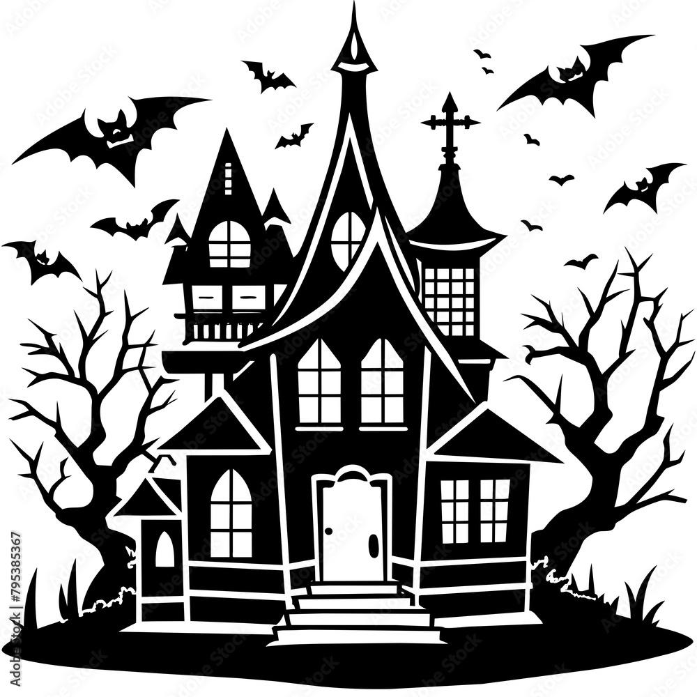 Halloween house on white background