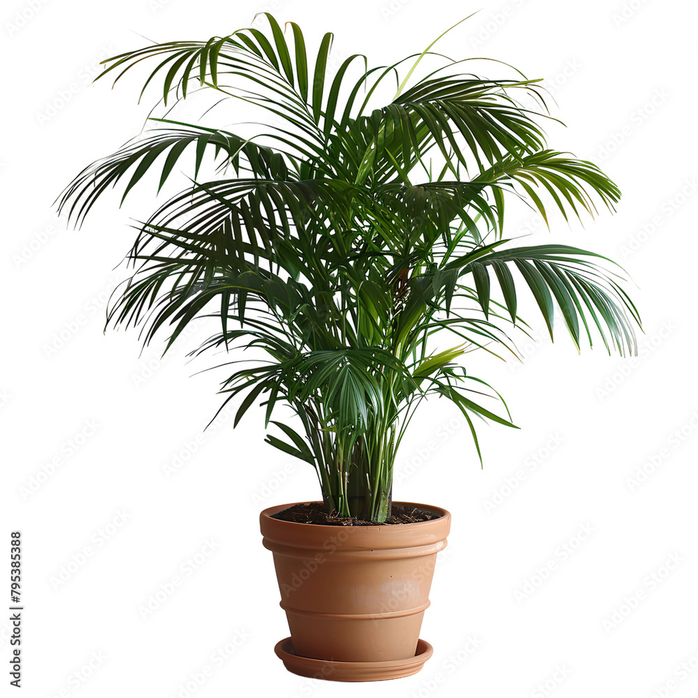 Obraz premium a Kentia palm, notable for its arching fronds and elegant appearance, isolated on transparent background, Generative AI