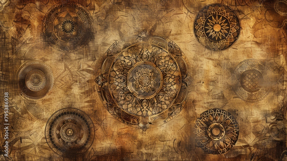 Steampunk Cogs and Mandalas on Vintage Background
