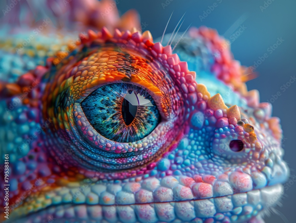 Fototapeta premium A closeup of a colorful chameleon's eye