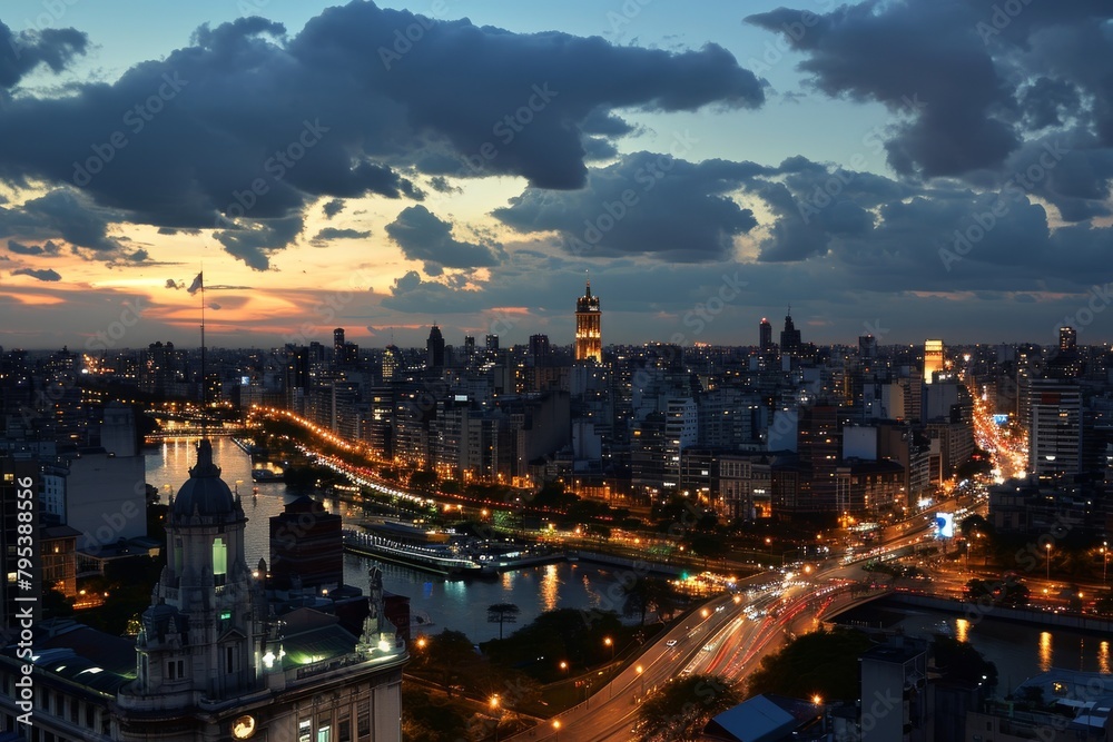 Obraz premium The beauty of Buenos Aires skyline in the midst of a tango festival, AI generated