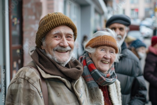People Old. Cheerful Old Friends Standing Outdoors on the Street