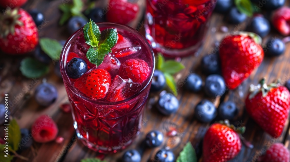 Close Up of Berries Drink on Table Close Up of Berries Drink on Table