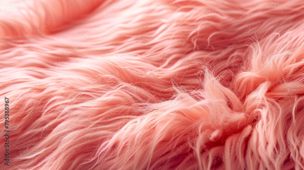 Close-up of trendy peach fur texture. Abstract apricot wool structure background. Color of the year 2024: Peach Fuzz.
