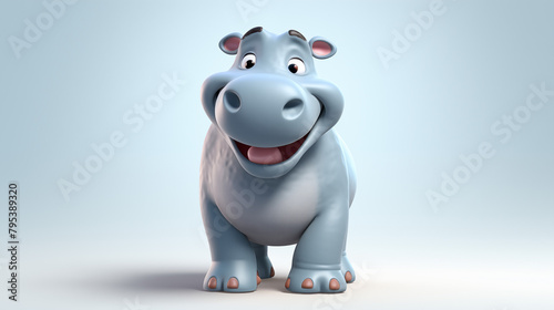 A cute cartoon of a hippopotamus character is reading the book in evening