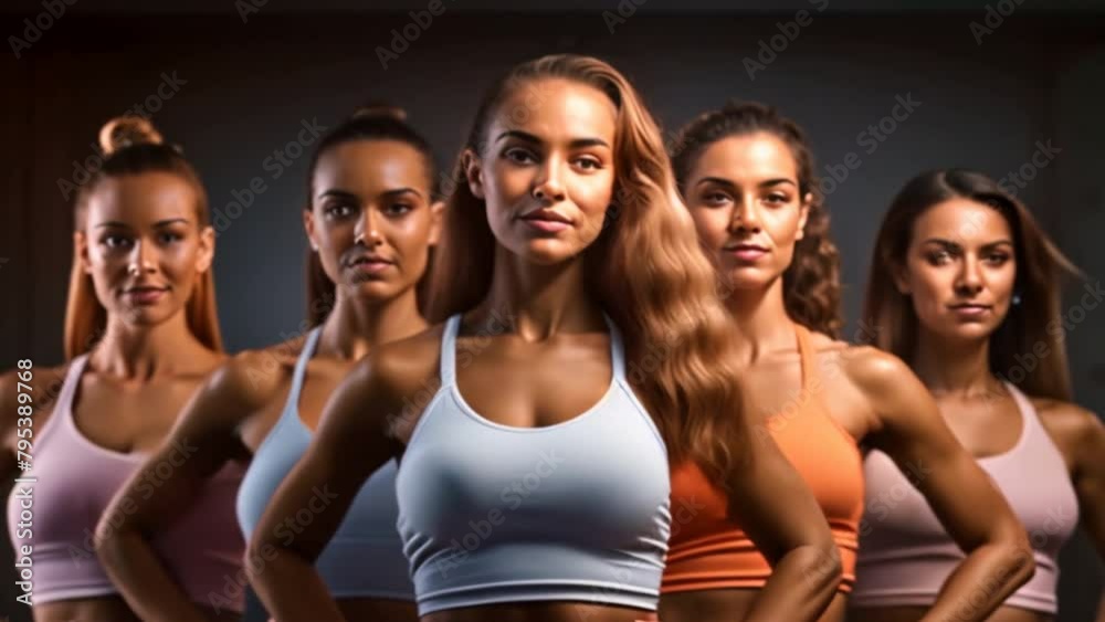 Group of young sportswomen standing together Group of young sportswomen standing together