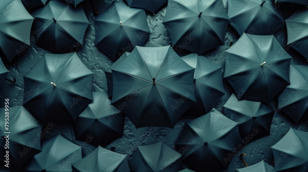 Fototapeta premium 3D rendering of an umbrella standing out from the crowd, representing leadership concept.