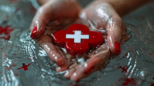 Hands Holding Red Cross Symbol