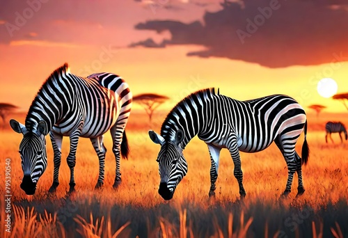 zebras at sunset